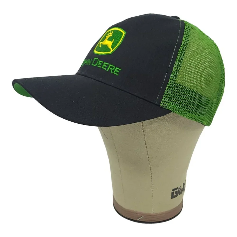 John Deere Mesh Patch Logo Strapback Cap Trucker Baseball Hat Black Green